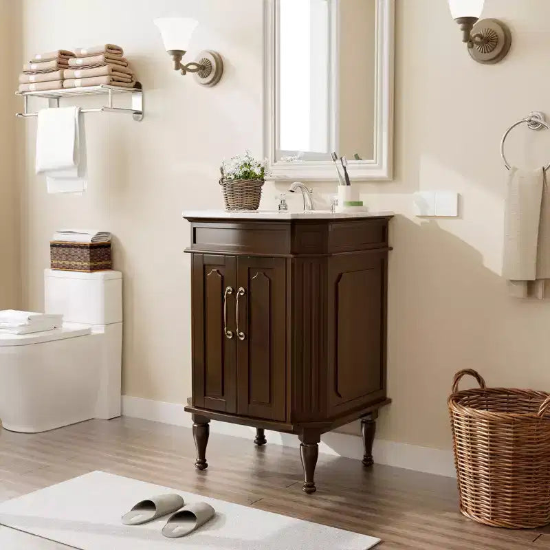 Mobiletto da Bagno a Terra Indipendente con 2 Ante – MDF Impermeabile, Design Antiribaltamento