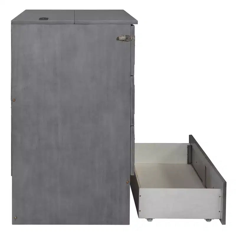 Letto a scomparsa matrimoniale/king size in legno con ampio cassetto e prese di ricarica