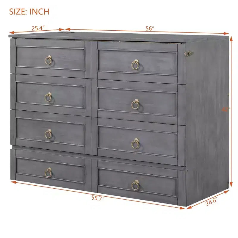 Letto a scomparsa matrimoniale/king size in legno con ampio cassetto e prese di ricarica
