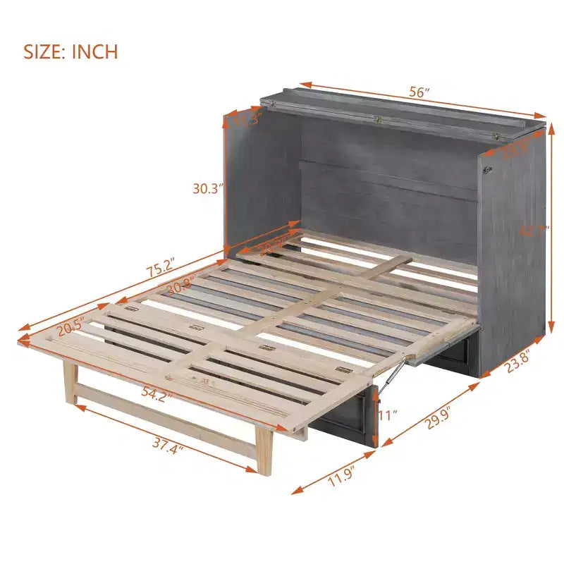 Letto a scomparsa matrimoniale/king size in legno con ampio cassetto e prese di ricarica