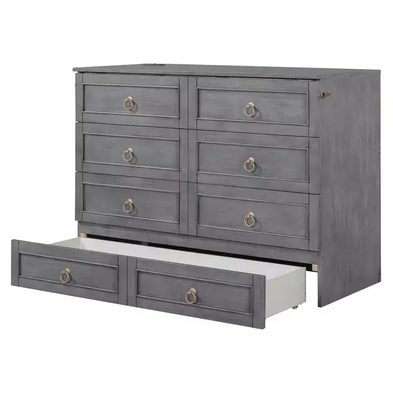 Letto a scomparsa matrimoniale/king size in legno con ampio cassetto e prese di ricarica