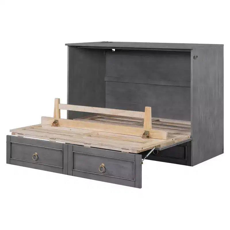 Letto a scomparsa matrimoniale/king size in legno con ampio cassetto e prese di ricarica