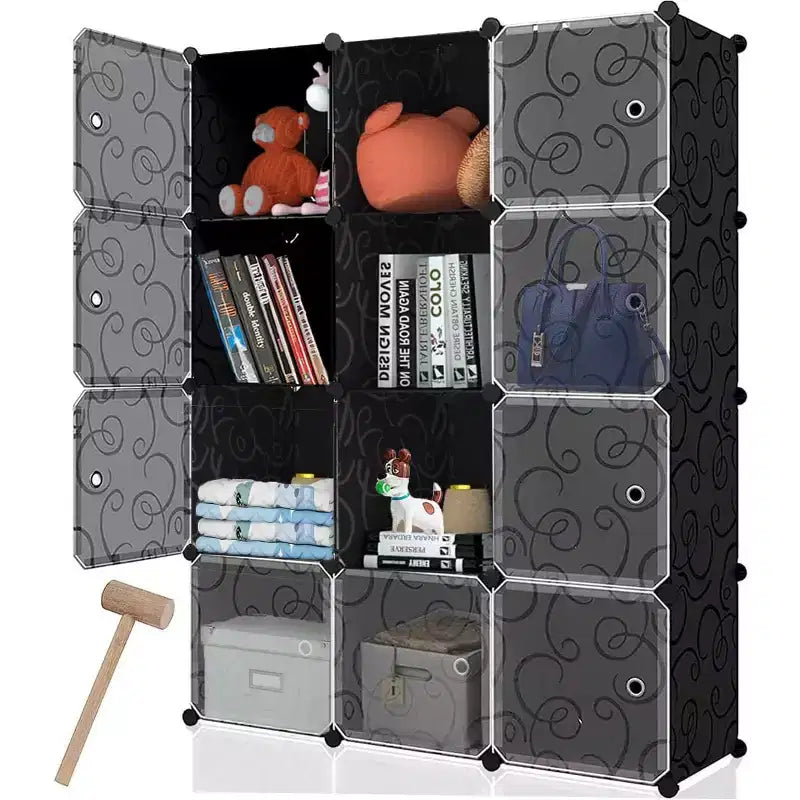 12-Cube Storage Organizer with Doors Waterproof Modular Bookcase Shelf Unit for Living Room Bedroom