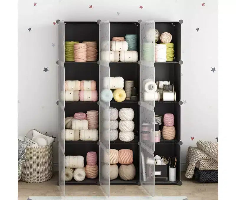 Organizzatore portaoggetti a 12 cubi con ante, scaffale modulare impermeabile per soggiorno e camera da letto