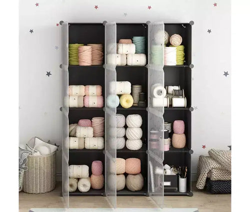 Organizzatore portaoggetti a 12 cubi con ante, scaffale modulare impermeabile per soggiorno e camera da letto