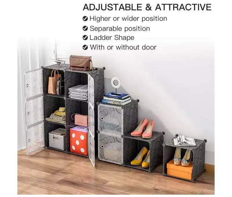 Organizzatore portaoggetti a 12 cubi con ante, scaffale modulare impermeabile per soggiorno e camera da letto