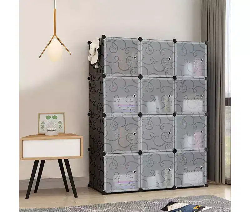 Organizzatore portaoggetti a 12 cubi con ante, scaffale modulare impermeabile per soggiorno e camera da letto