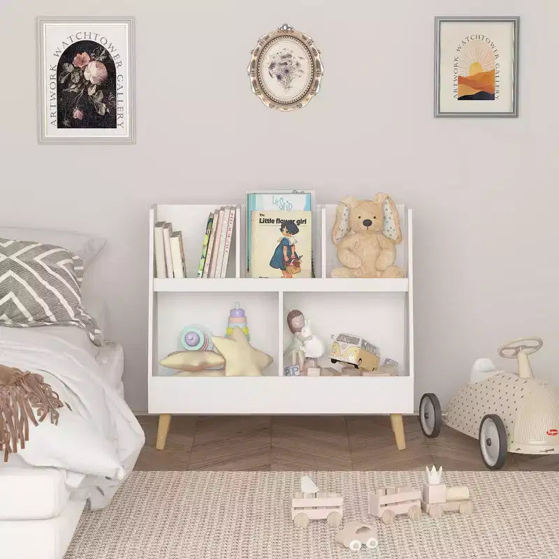 HOMLUX 5 Cubes Kids Bookcase Wooden Toy Storage Organizer Diaplay Bookshelf,White