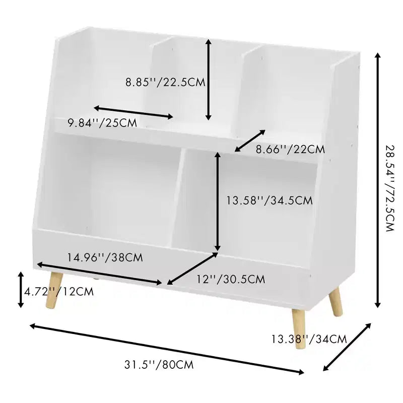 Scaffale a 5 cubi per bambini e organizer per giocattoli – MDF bianco, sicuro per età 3+