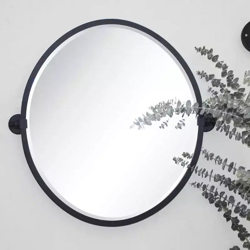 TEHOME Javel Black Metal Framed Pivot Oval Bathroom Mirror Tilting Beveled Vanity Mirrors for Wall, Overall 27.03 x 26 inches (Mirrror 23 x 26 inches)