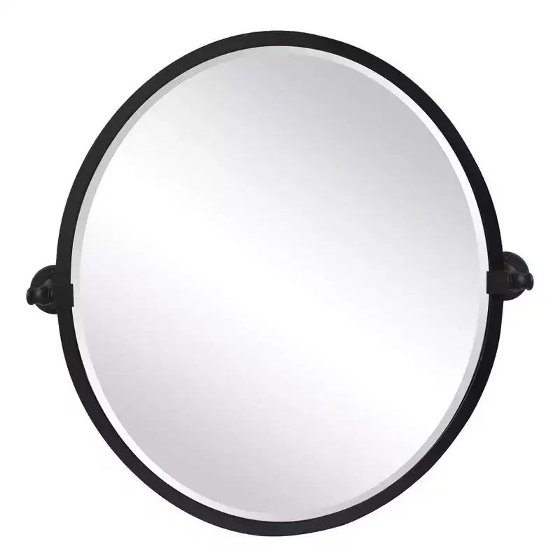 Specchio da bagno ovale pivotante con cornice in metallo nero – Specchio da trucco basculante con bordo smussato
