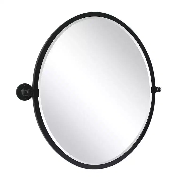 Specchio da bagno ovale pivotante con cornice in metallo nero – Specchio da trucco basculante con bordo smussato