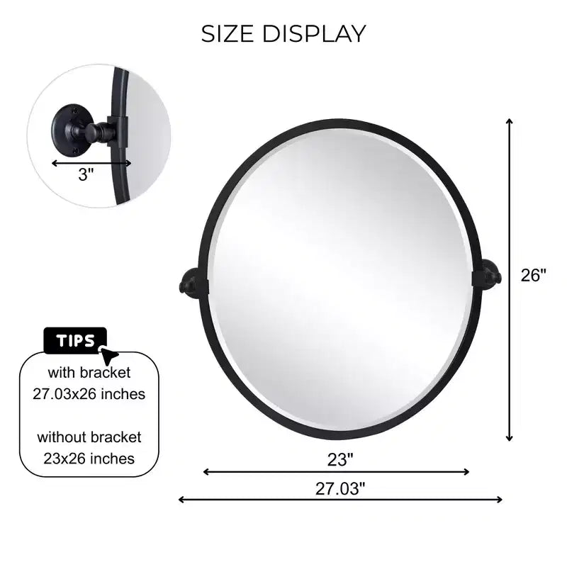 Specchio da bagno ovale pivotante con cornice in metallo nero – Specchio da trucco basculante con bordo smussato